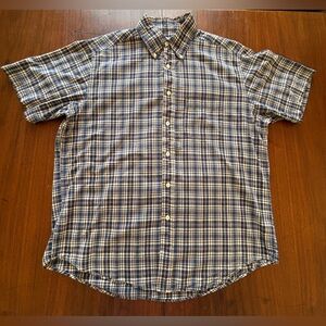 Men’s Brooks Brothers Blue and White Plaid Short Sleeve Shirt. Size is Large